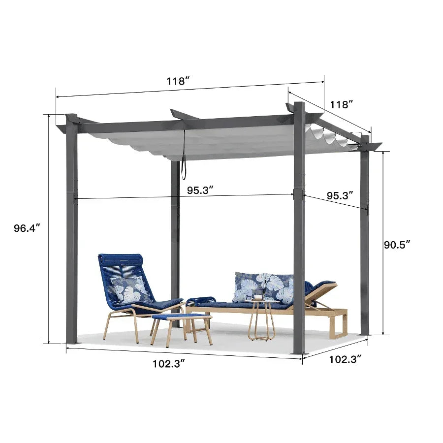 PURPLE LEAF Outdoor Retractable Pergola with Sun Shade Canopy Patio Aluminum Pergola With Curtains