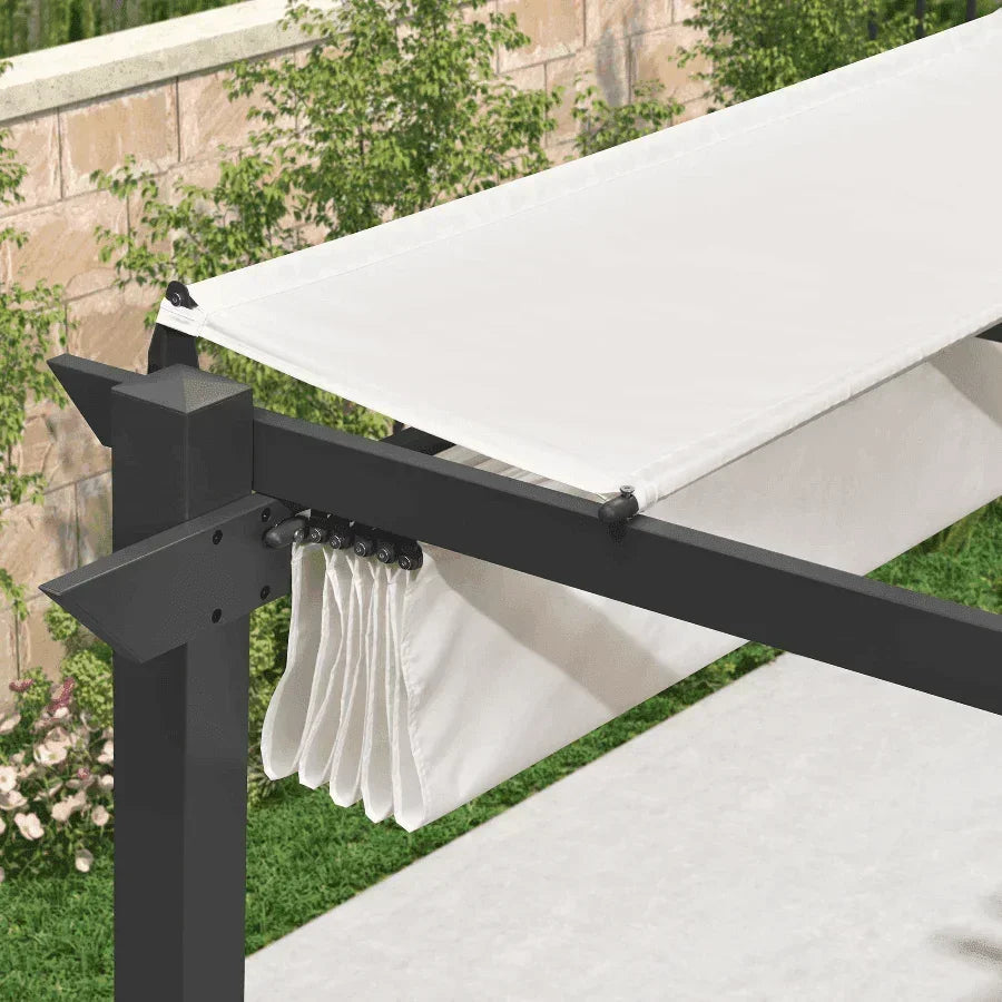 PURPLE LEAF Outdoor Retractable Pergola with Sun Shade Canopy Patio Aluminum Pergola With Curtains