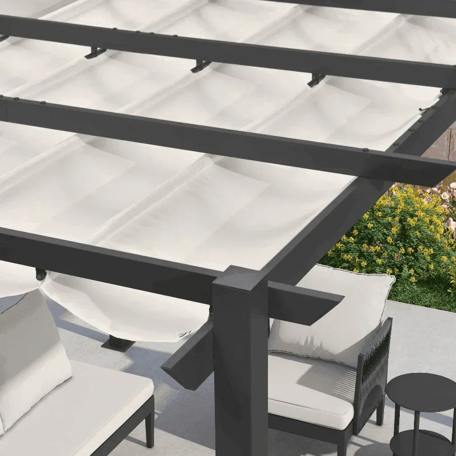 PURPLE LEAF Outdoor Retractable Pergola with Sun Shade Canopy Patio Aluminum Pergola With Curtains