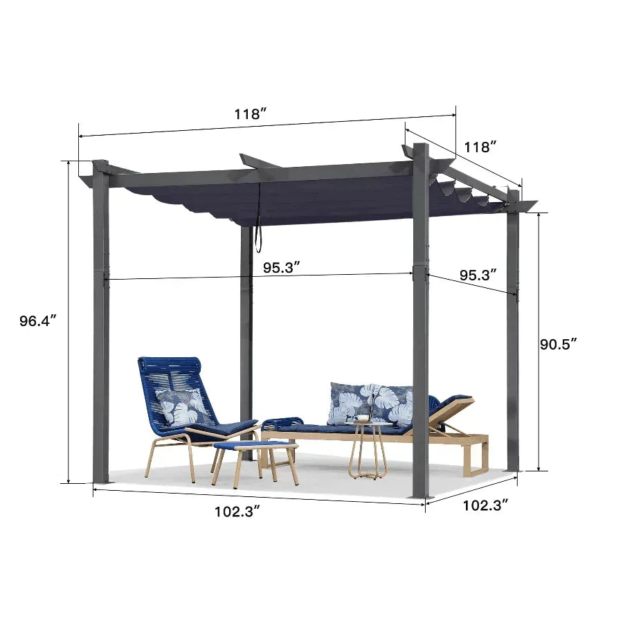 PURPLE LEAF Outdoor Retractable Pergola with Sun Shade Canopy Patio Aluminum Pergola With Curtains