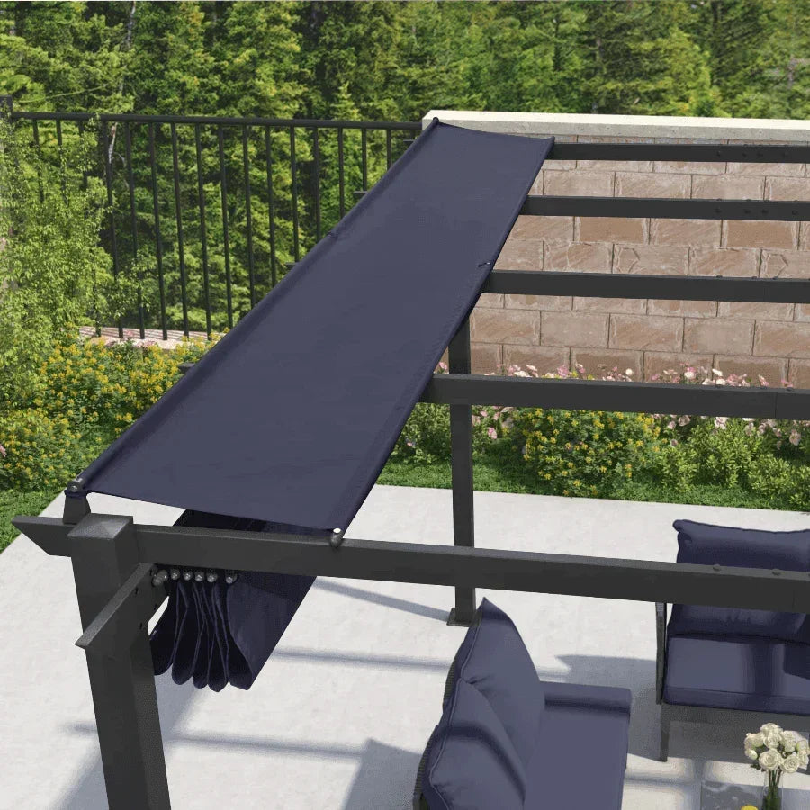 PURPLE LEAF Outdoor Retractable Pergola with Sun Shade Canopy Patio Aluminum Pergola With Curtains