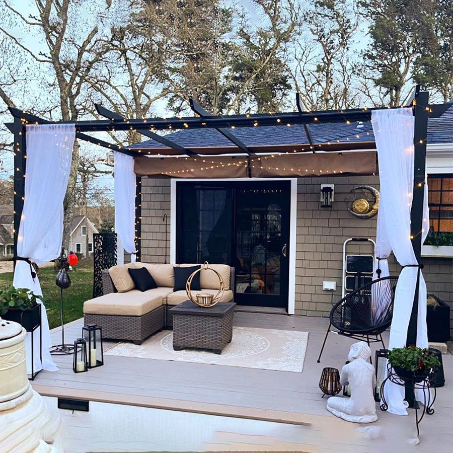 PURPLE LEAF Outdoor Retractable Pergola with Sun Shade Canopy Patio Aluminum Pergola With Curtains