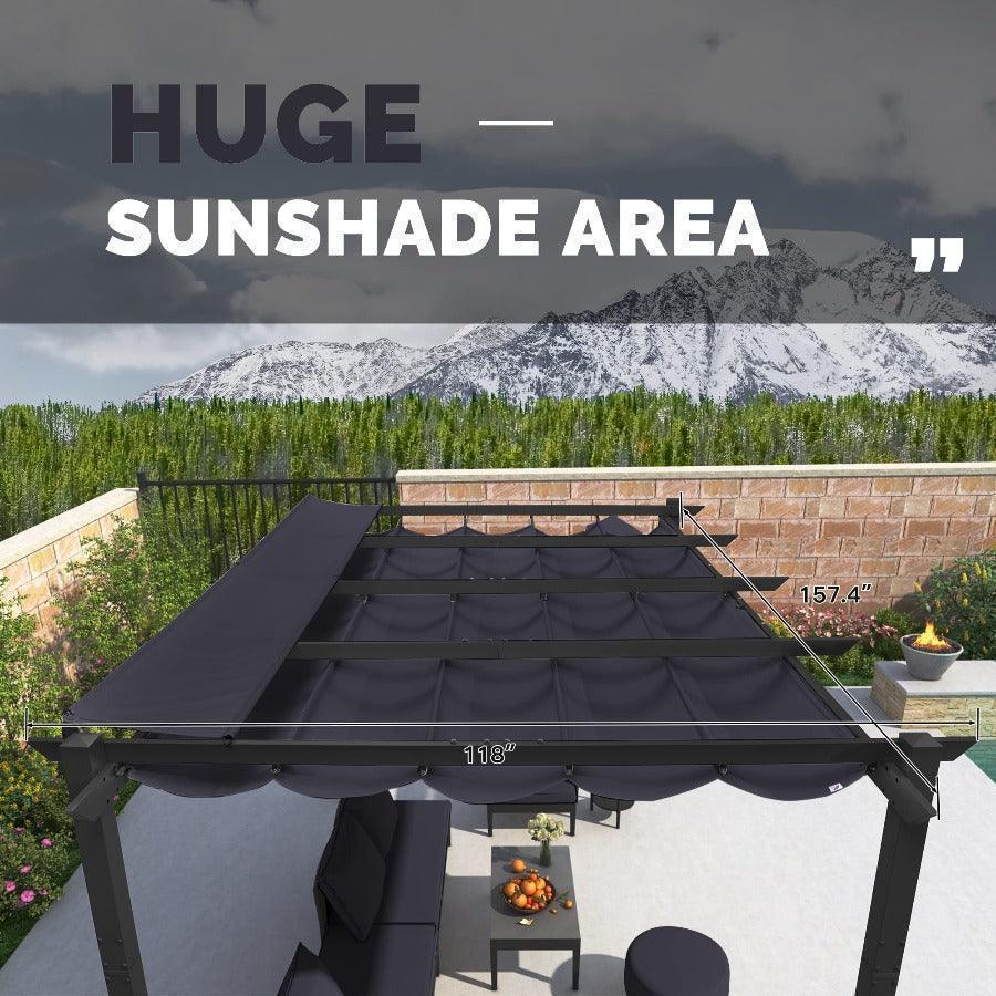 PURPLE LEAF Outdoor Retractable Pergola with Sun Shade Canopy Patio Aluminum Pergola With Curtains