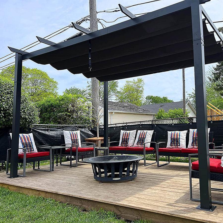 PURPLE LEAF Outdoor Retractable Pergola with Sun Shade Canopy Patio Aluminum Pergola With Curtains