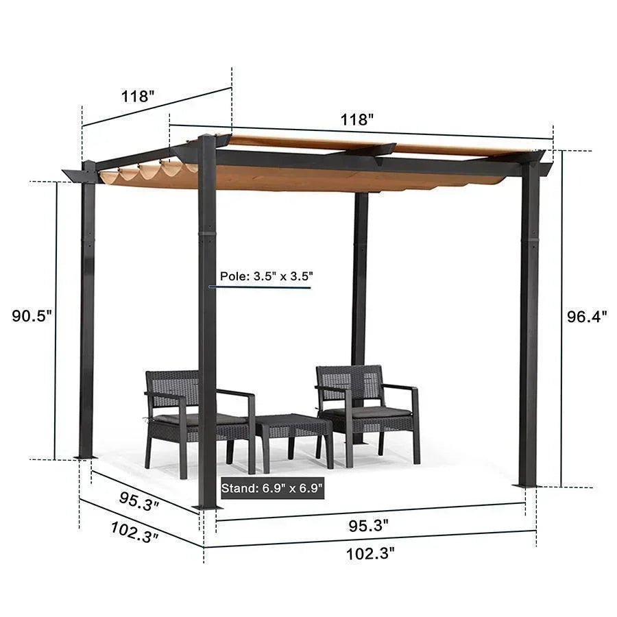 PURPLE LEAF Outdoor Retractable Pergola with Sun Shade Canopy Patio Aluminum Pergola With Curtains