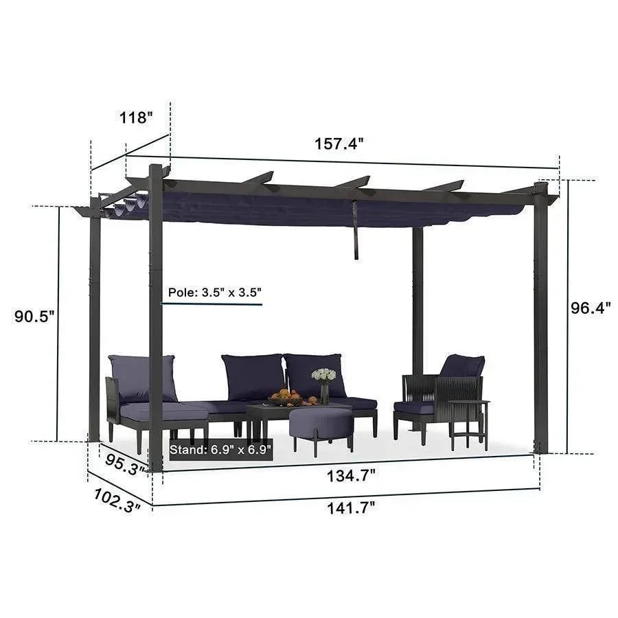 PURPLE LEAF Outdoor Retractable Pergola with Sun Shade Canopy Patio Aluminum Pergola With Curtains