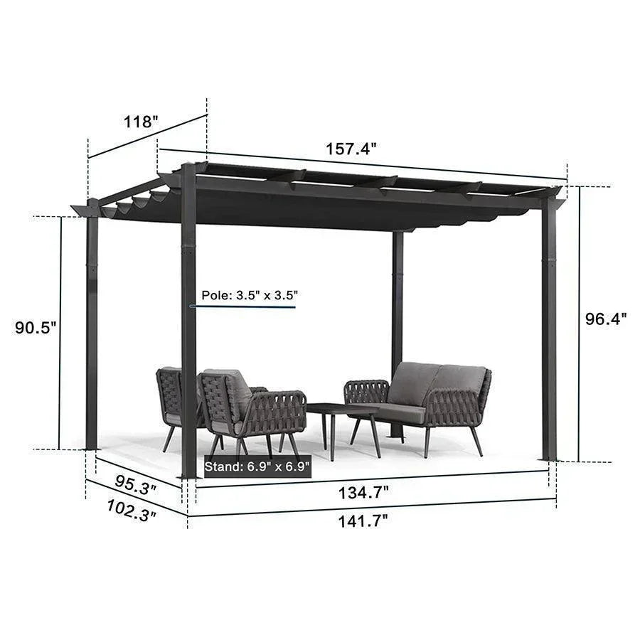PURPLE LEAF Outdoor Retractable Pergola with Sun Shade Canopy Patio Aluminum Pergola With Curtains