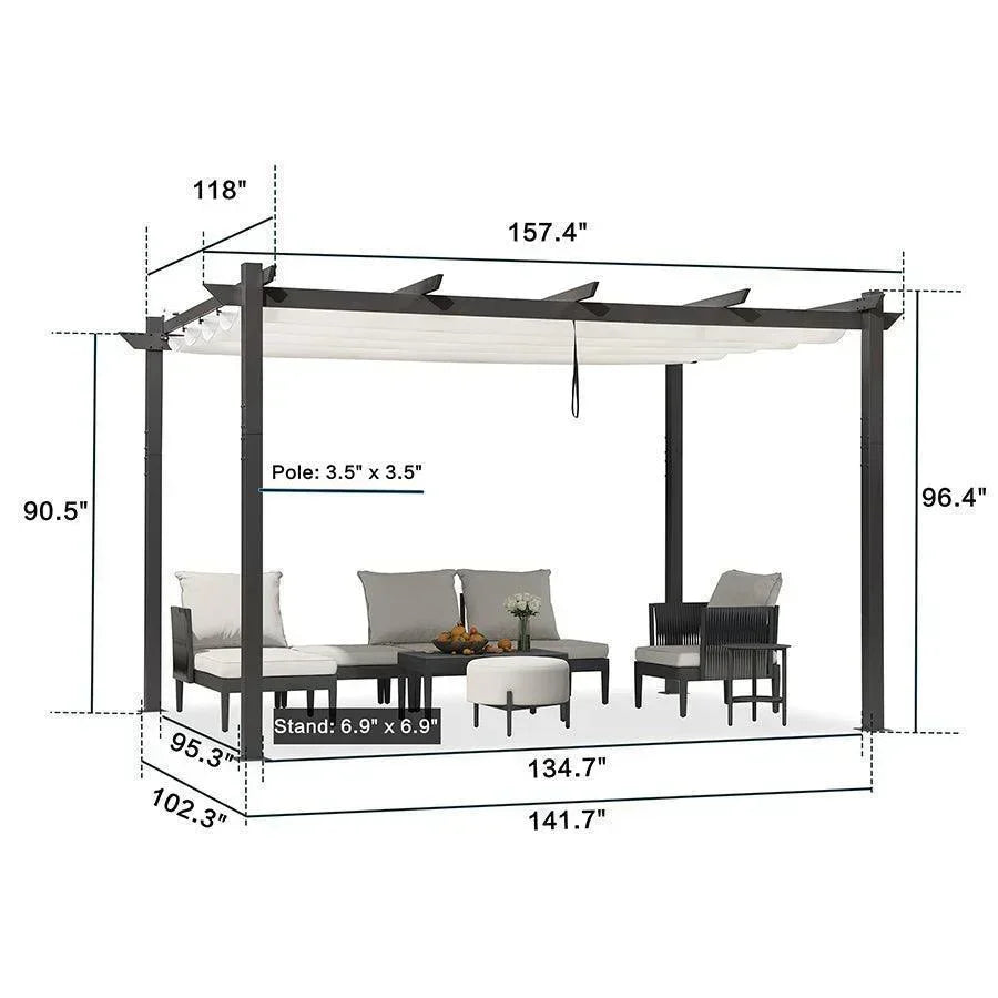 PURPLE LEAF Outdoor Retractable Pergola with Sun Shade Canopy Patio Aluminum Pergola With Curtains