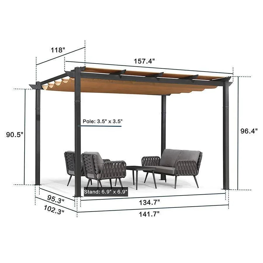PURPLE LEAF Outdoor Retractable Pergola with Sun Shade Canopy Patio Aluminum Pergola With Curtains