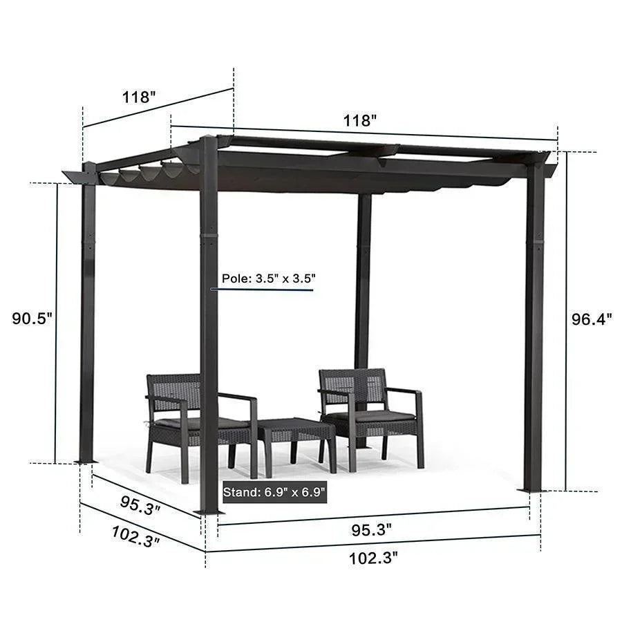 PURPLE LEAF Outdoor Retractable Pergola with Sun Shade Canopy Patio Aluminum Pergola With Curtains