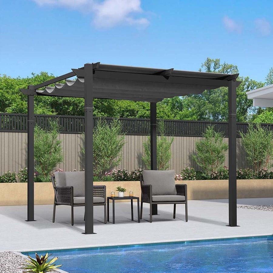 PURPLE LEAF Outdoor Retractable Pergola with Sun Shade Canopy Patio Aluminum Pergola With Curtains