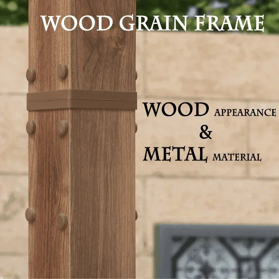PURPLE LEAF Outdoor Retractable Pergola with Sun Shade Canopy In Natural Wood Grain Frame With Curtains