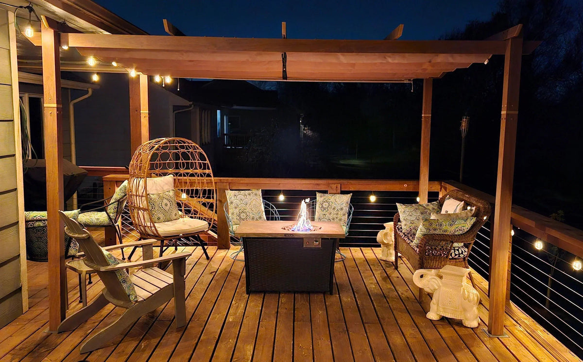 PURPLE LEAF Outdoor Retractable Pergola with Sun Shade Canopy In Natural Wood Grain Frame With Curtains