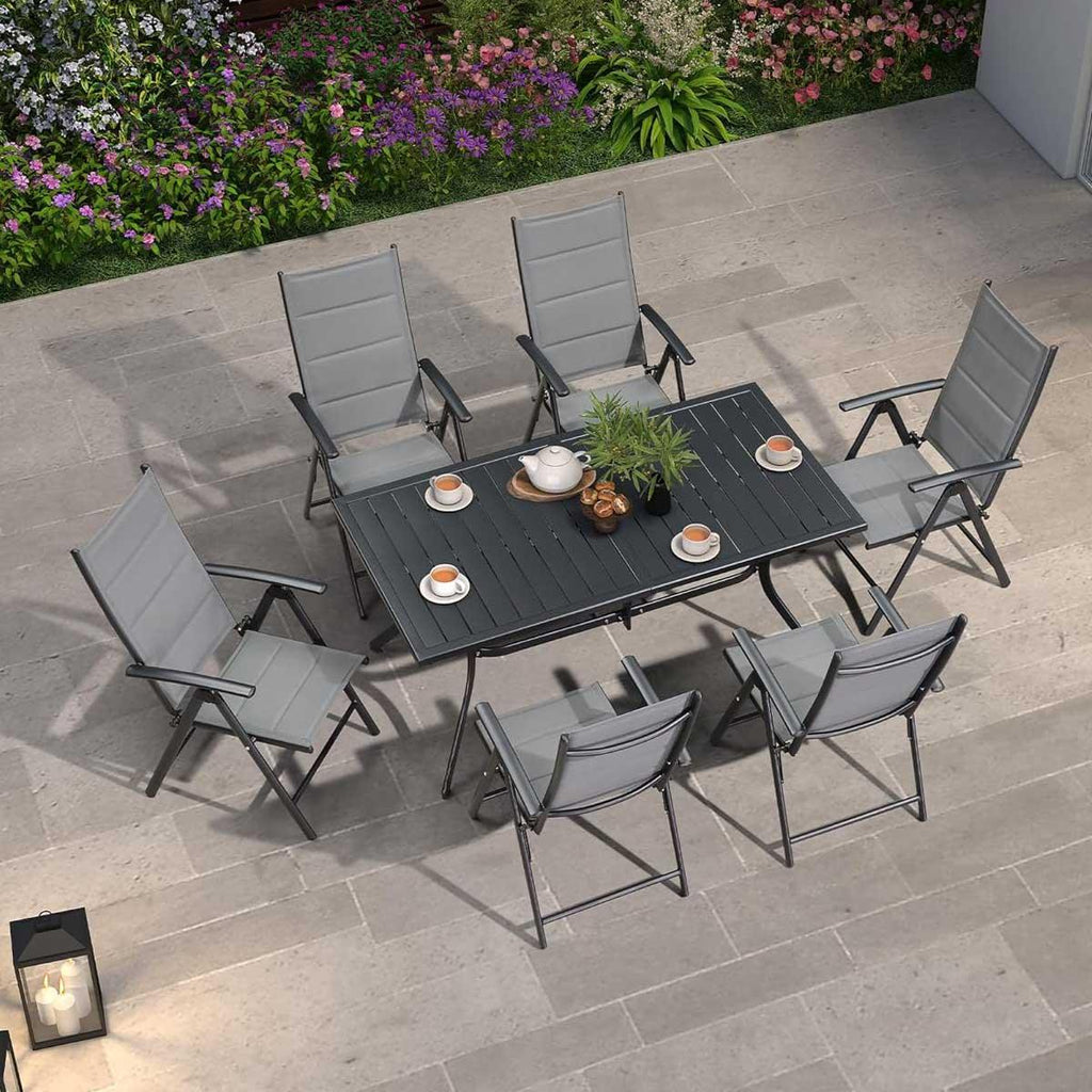 PURPLE LEAF  Folding Outdoor Dining Set  with Aluminum Table and Padded Chairs All Weather Dining Table Sets for Garden Backyard Poolside