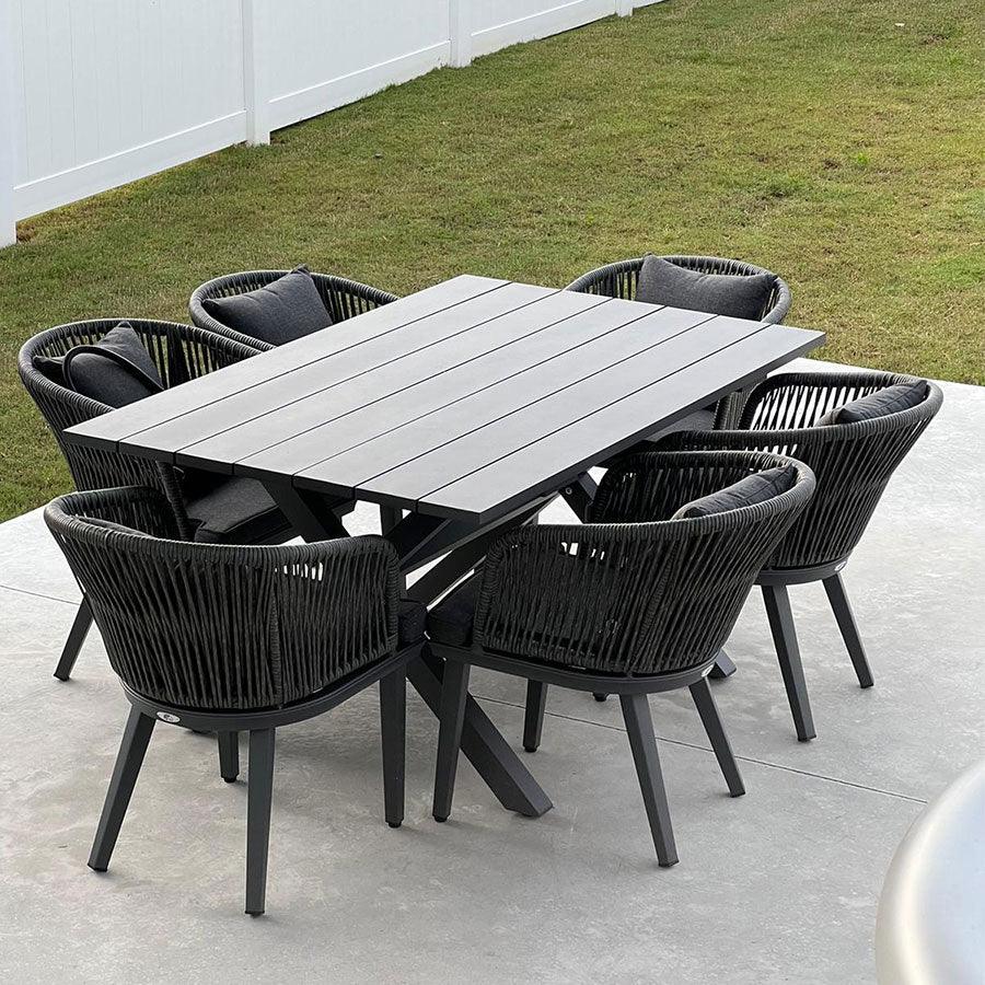 PURPLE LEAF Patio Dining Sets with Aluminum Frame Table & Handwoven Wicker Chairs Grey