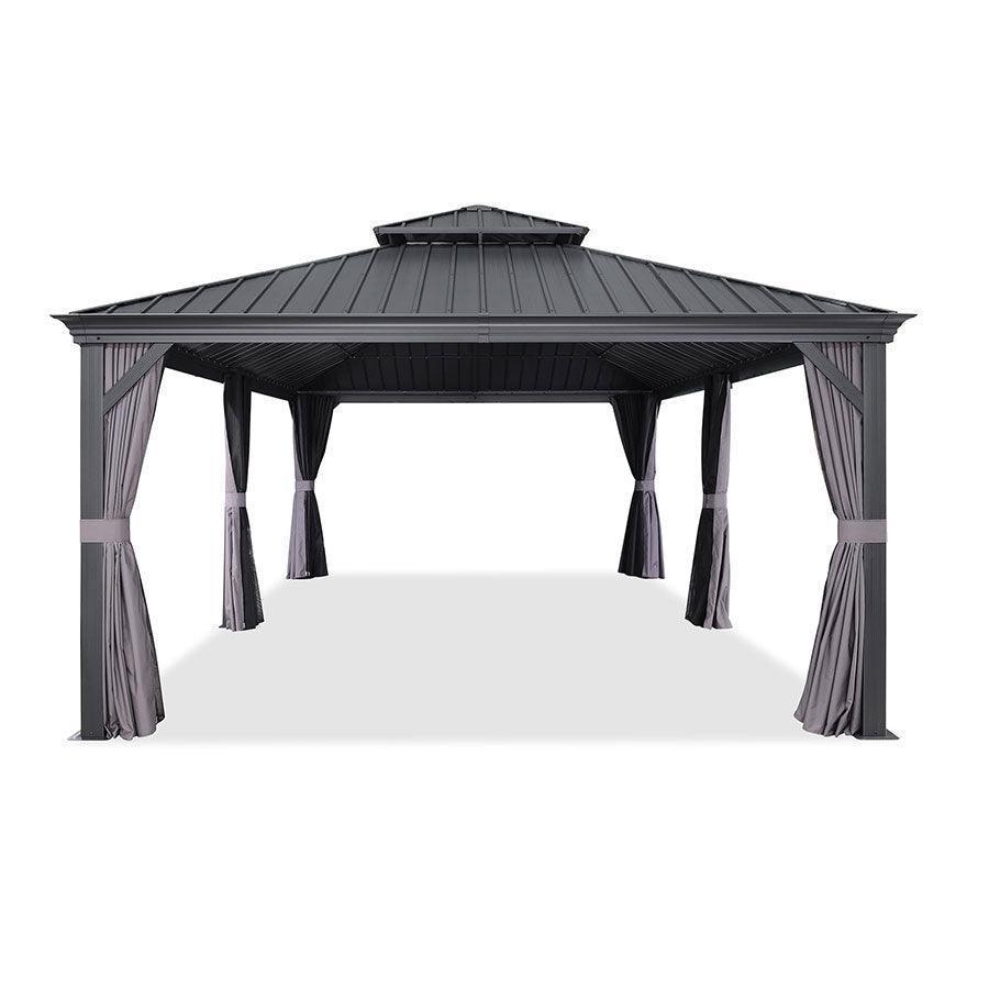 PURPLE LEAF Patio Gazebo for Backyard Grey Hardtop Galvanized Steel Roof Awning with Upgrade Curtain