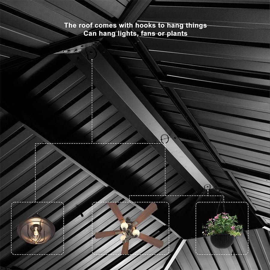PURPLE LEAF Patio Gazebo for Backyard Grey Hardtop Galvanized Steel Roof Awning with Upgrade Curtain
