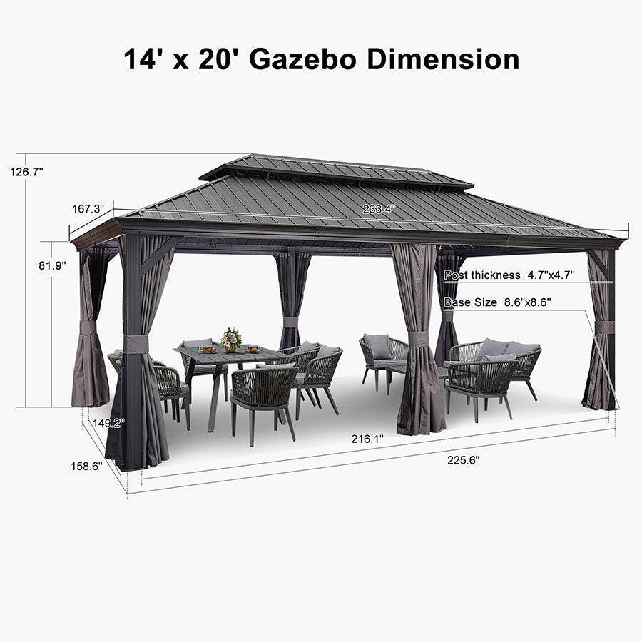 PURPLE LEAF Patio Gazebo for Backyard Grey Hardtop Galvanized Steel Roof Awning with Upgrade Curtain