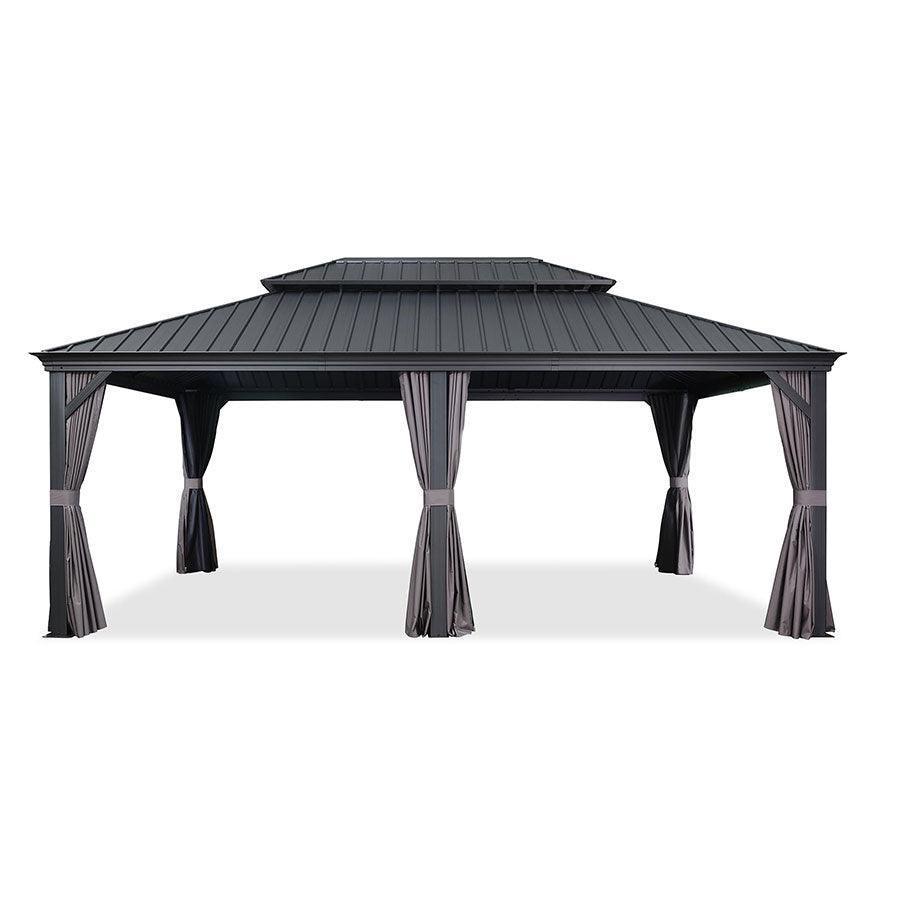 PURPLE LEAF Patio Gazebo for Backyard Grey Hardtop Galvanized Steel Roof Awning with Upgrade Curtain