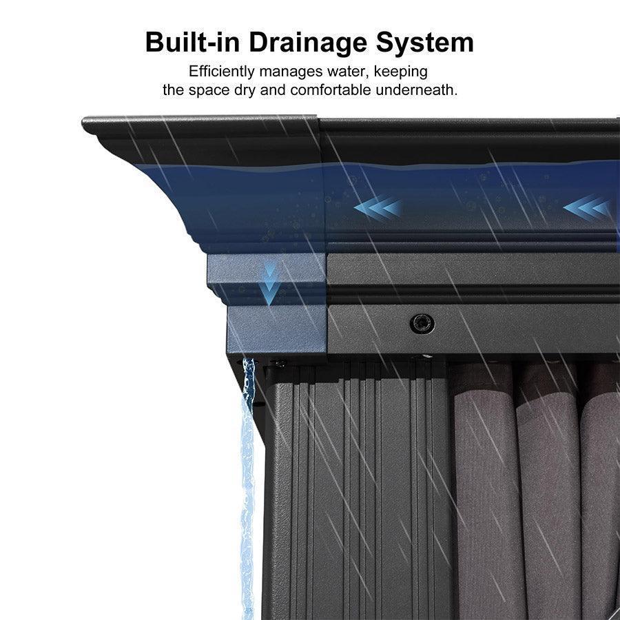 PURPLE LEAF Patio Gazebo for Backyard Grey Hardtop Galvanized Steel Roof Awning with Upgrade Curtain