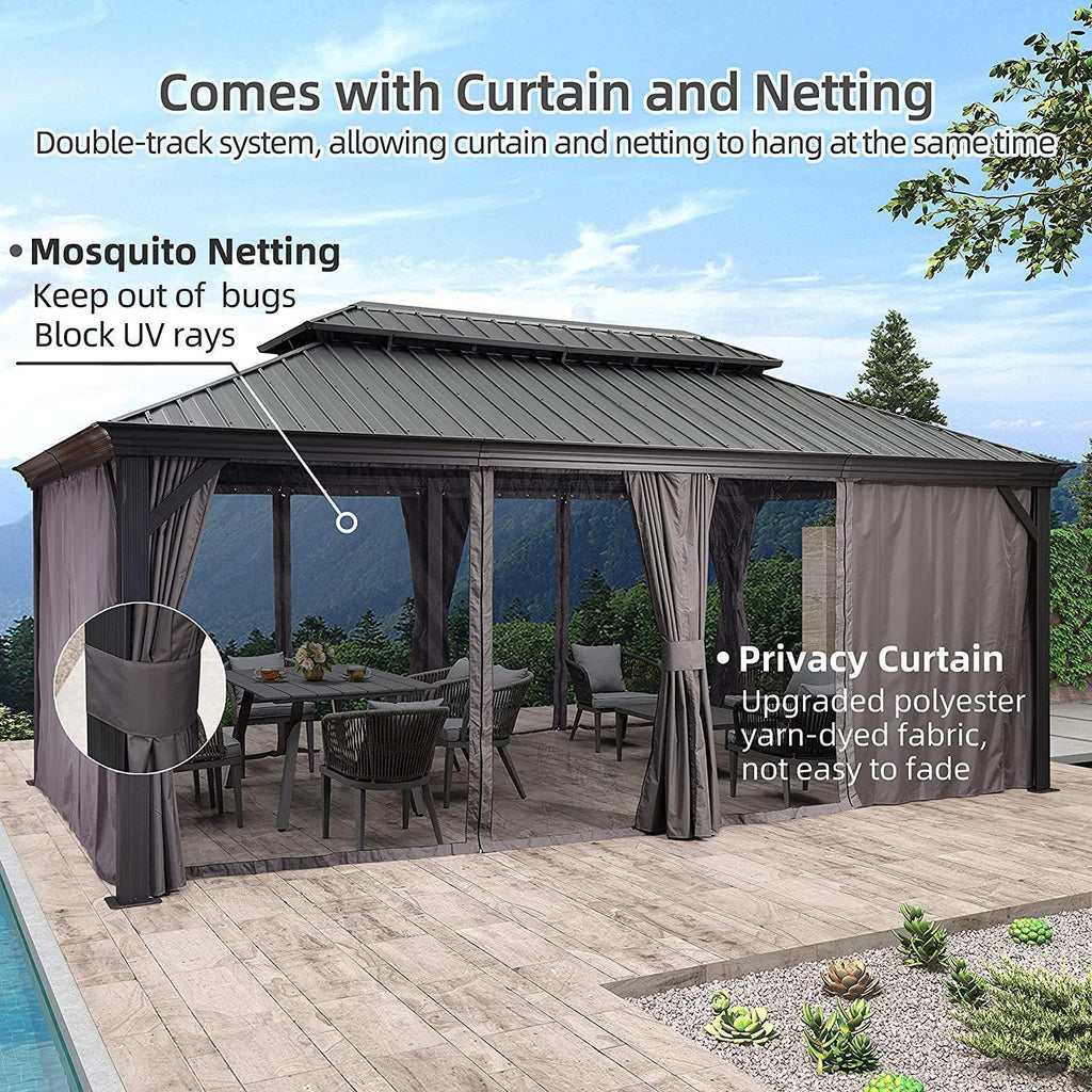 PURPLE LEAF Patio Gazebo for Backyard Grey Hardtop Galvanized Steel Roof Awning with Upgrade Curtain