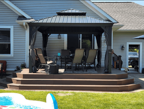 PURPLE LEAF Patio Gazebo for Backyard Grey Hardtop Galvanized Steel Roof Awning with Upgrade Curtain