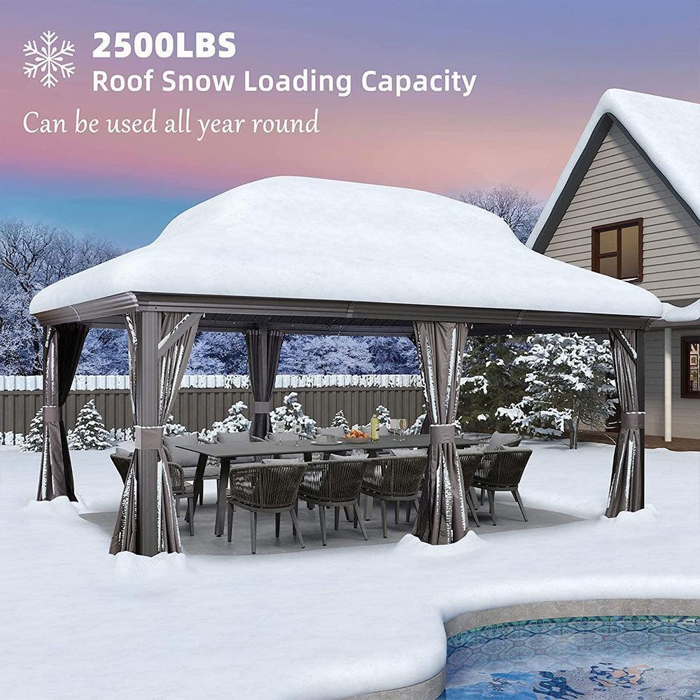 PURPLE LEAF Patio Gazebo for Backyard Grey Hardtop Galvanized Steel Roof Awning with Upgrade Curtain