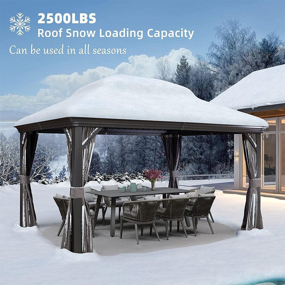 PURPLE LEAF Patio Gazebo for Backyard Grey Hardtop Galvanized Steel Roof Awning with Upgrade Curtain