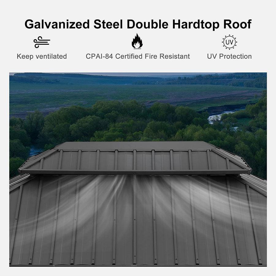 PURPLE LEAF Patio Gazebo for Backyard Grey Hardtop Galvanized Steel Roof Awning with Upgrade Curtain