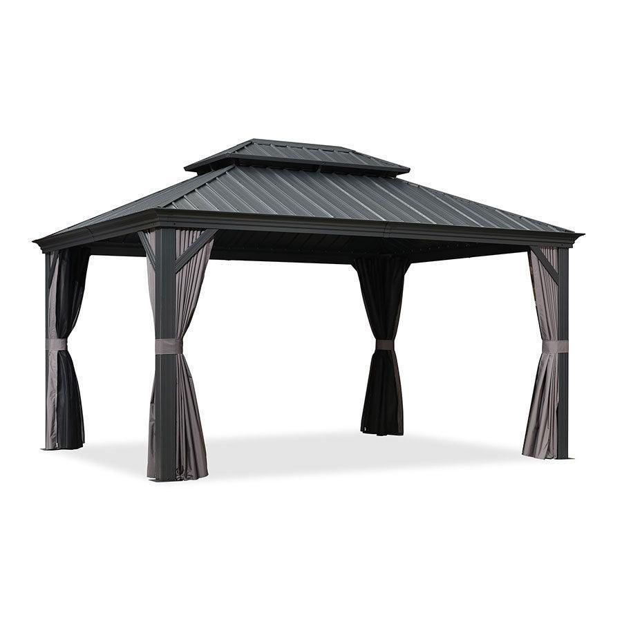 PURPLE LEAF Patio Gazebo for Backyard Grey Hardtop Galvanized Steel Roof Awning with Upgrade Curtain