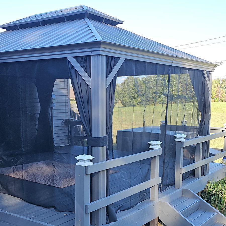 PURPLE LEAF Patio Gazebo for Pool Light Grey Hardtop Galvanized Steel Roof with String Lights-milky