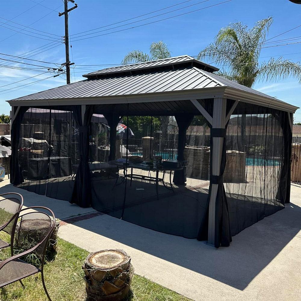 PURPLE LEAF Patio Gazebo for Pool Light Grey Hardtop Galvanized Steel Roof with Reinforcement Support Rod