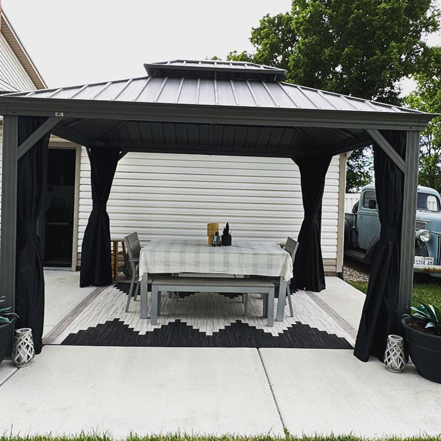 PURPLE LEAF Patio Gazebo for Pool Light Grey Hardtop Galvanized Steel Roof with Upgraded Curtains