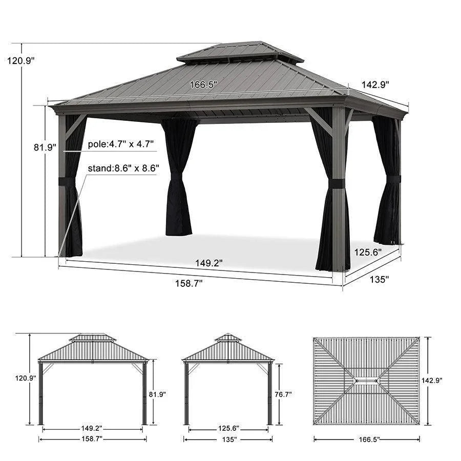 PURPLE LEAF Patio Gazebo for Pool Light Grey Hardtop Galvanized Steel Roof with Upgraded Curtains