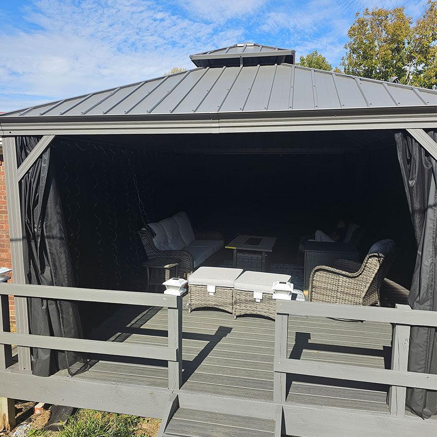 PURPLE LEAF Patio Gazebo for Pool Light Grey Hardtop Galvanized Steel Roof with Upgraded Curtains