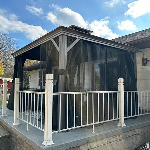 PURPLE LEAF Patio Gazebo for Pool Light Grey Hardtop Galvanized Steel Roof with Upgraded Curtains