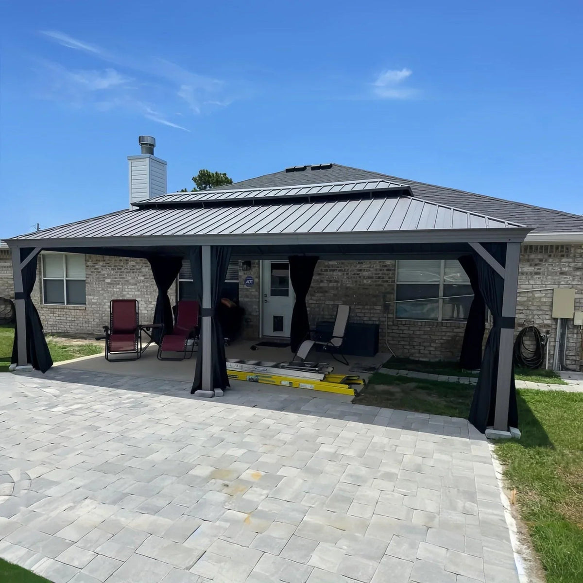 PURPLE LEAF Patio Gazebo for Pool Light Grey Hardtop Galvanized Steel Roof with Upgraded Curtains