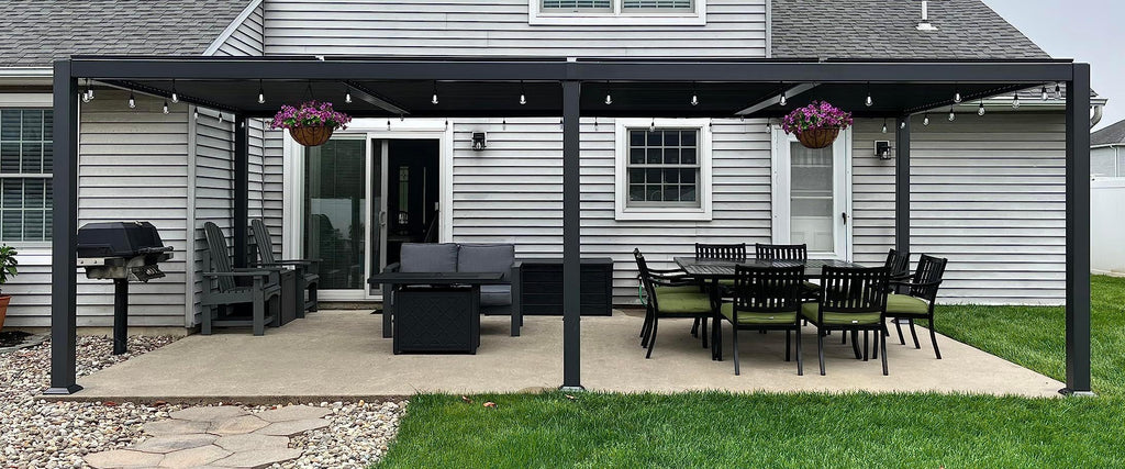 PURPLE LEAF Caesar Outdoor Louvered Pergola Patio Sun Shade Shelter with Adjustable Hardtop Patio Pergola Gray Frame White Roof
