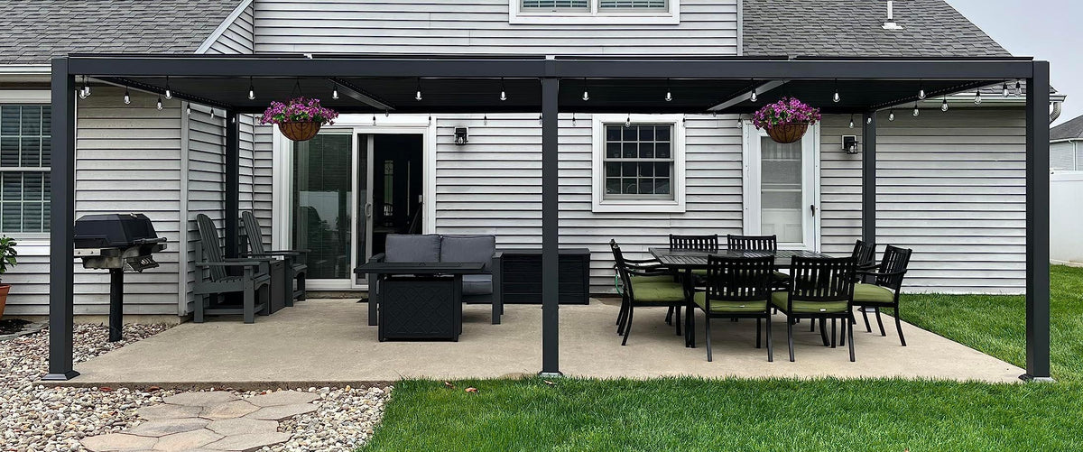 PURPLE LEAF Caesar Outdoor Louvered Pergola Patio Sun Shade Shelter with Adjustable Hardtop Patio Pergola Gray Frame White Roof