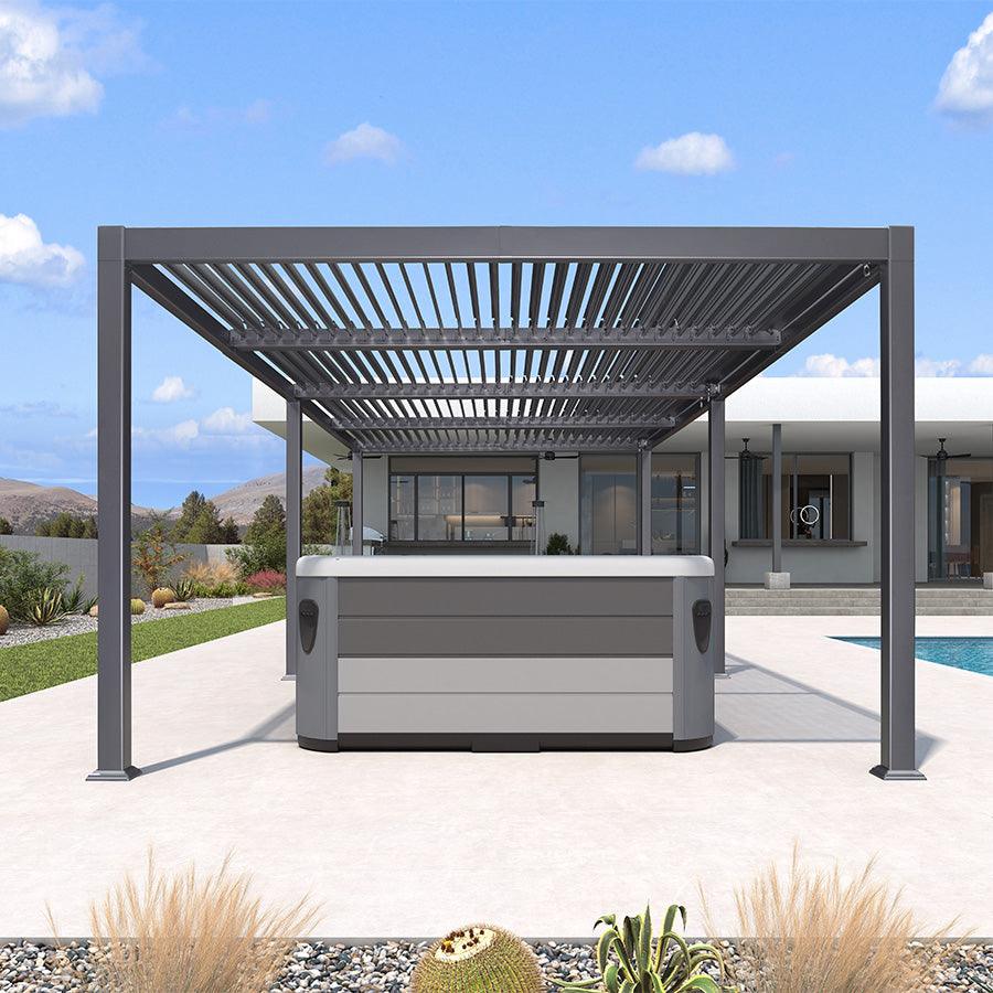 PURPLE LEAF Caesar Outdoor Louvered Pergola Patio Sun Shade Shelter with Adjustable Hardtop Patio Pergola Gray Frame White Roof