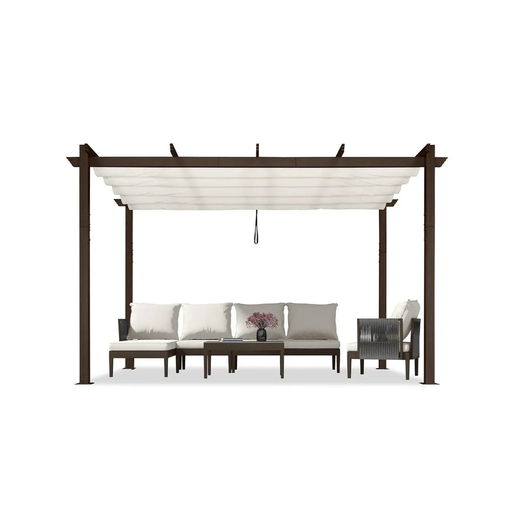 PURPLE LEAF Bronze Pergola Outdoor Retractable Metal Pergola with Canopy with Shade Cover With Curtains