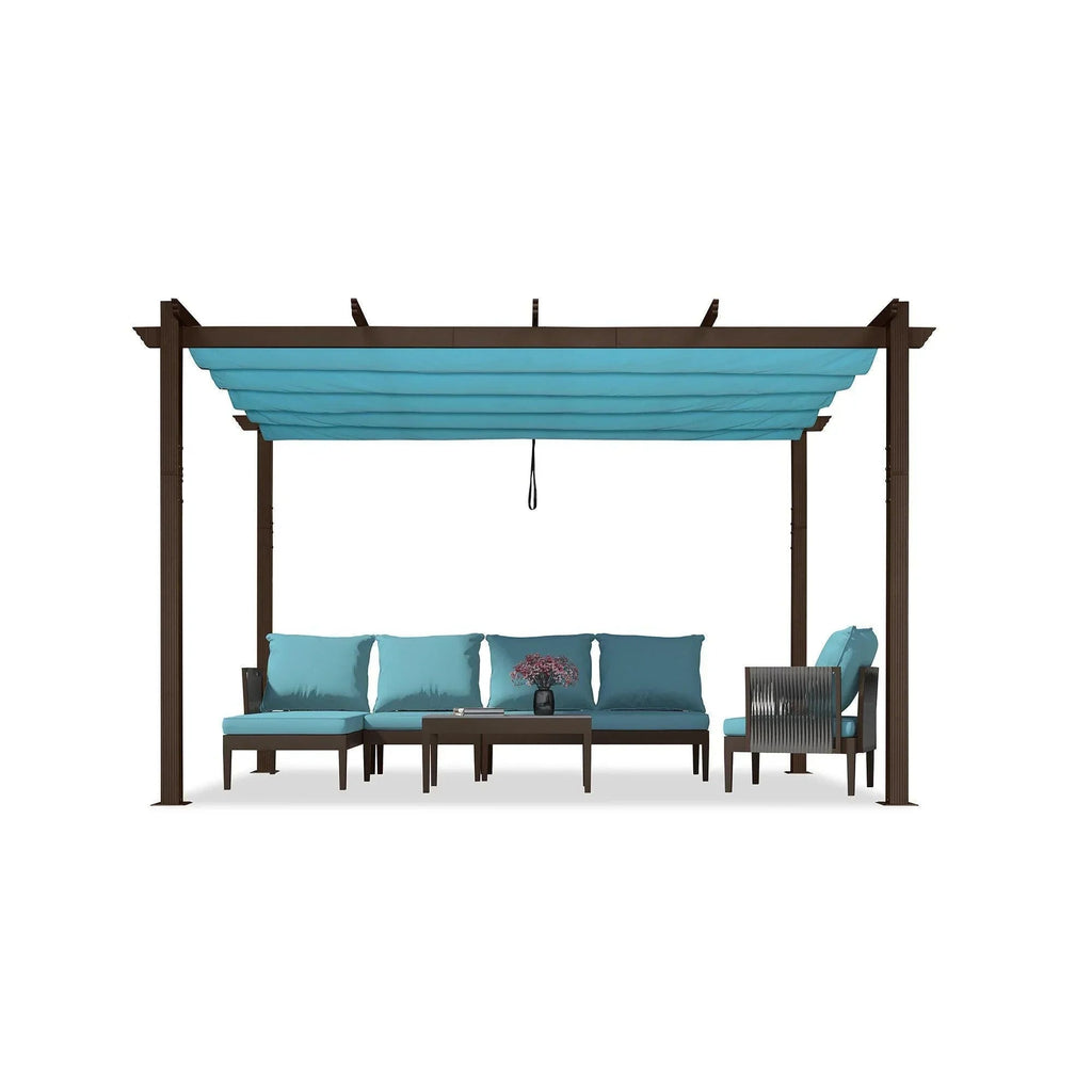 PURPLE LEAF Bronze Pergola Outdoor Retractable Metal Pergola with Canopy with Shade Cover With Curtains