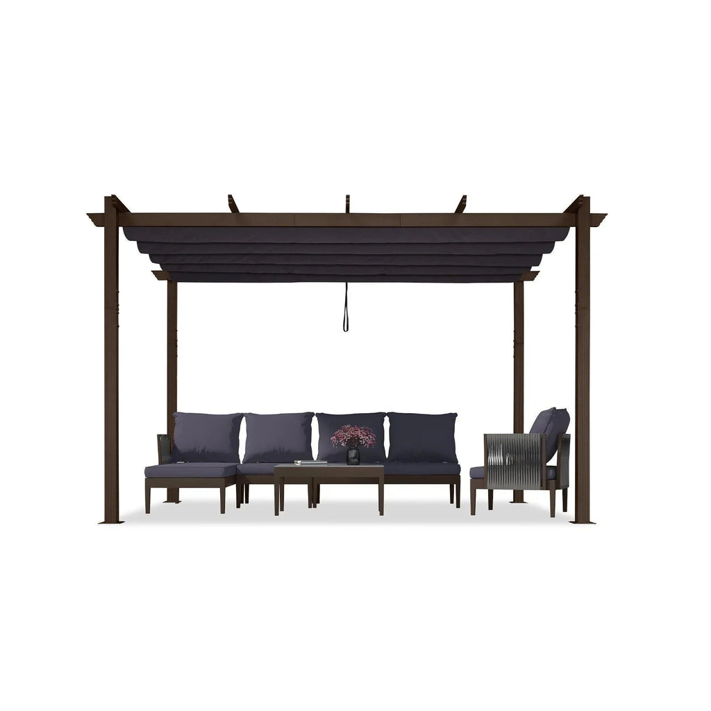 PURPLE LEAF Bronze Pergola Outdoor Retractable Metal Pergola with Canopy with Shade Cover With Curtains