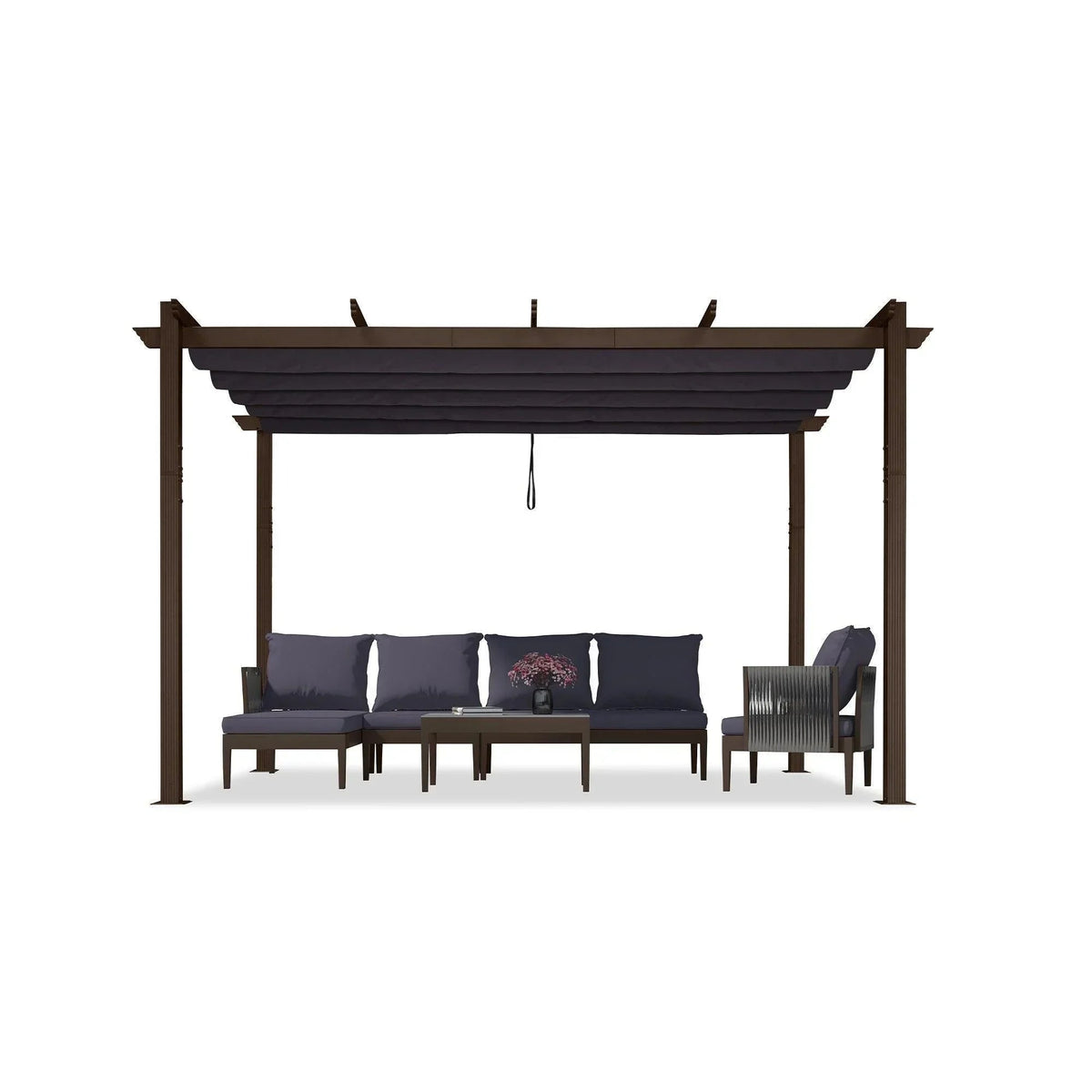 PURPLE LEAF Bronze Pergola Outdoor Retractable Metal Pergola with Canopy with Shade Cover With Curtains