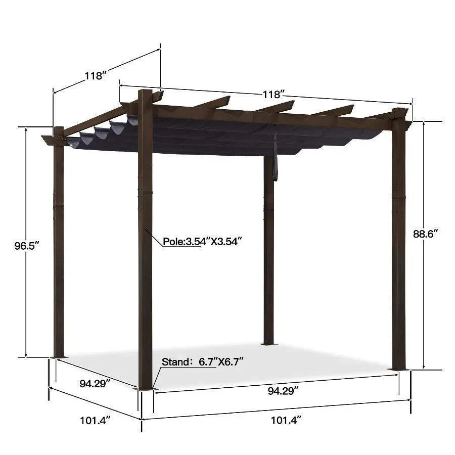 PURPLE LEAF Bronze Pergola Outdoor Retractable Metal Pergola with Canopy with Shade Cover With Curtains