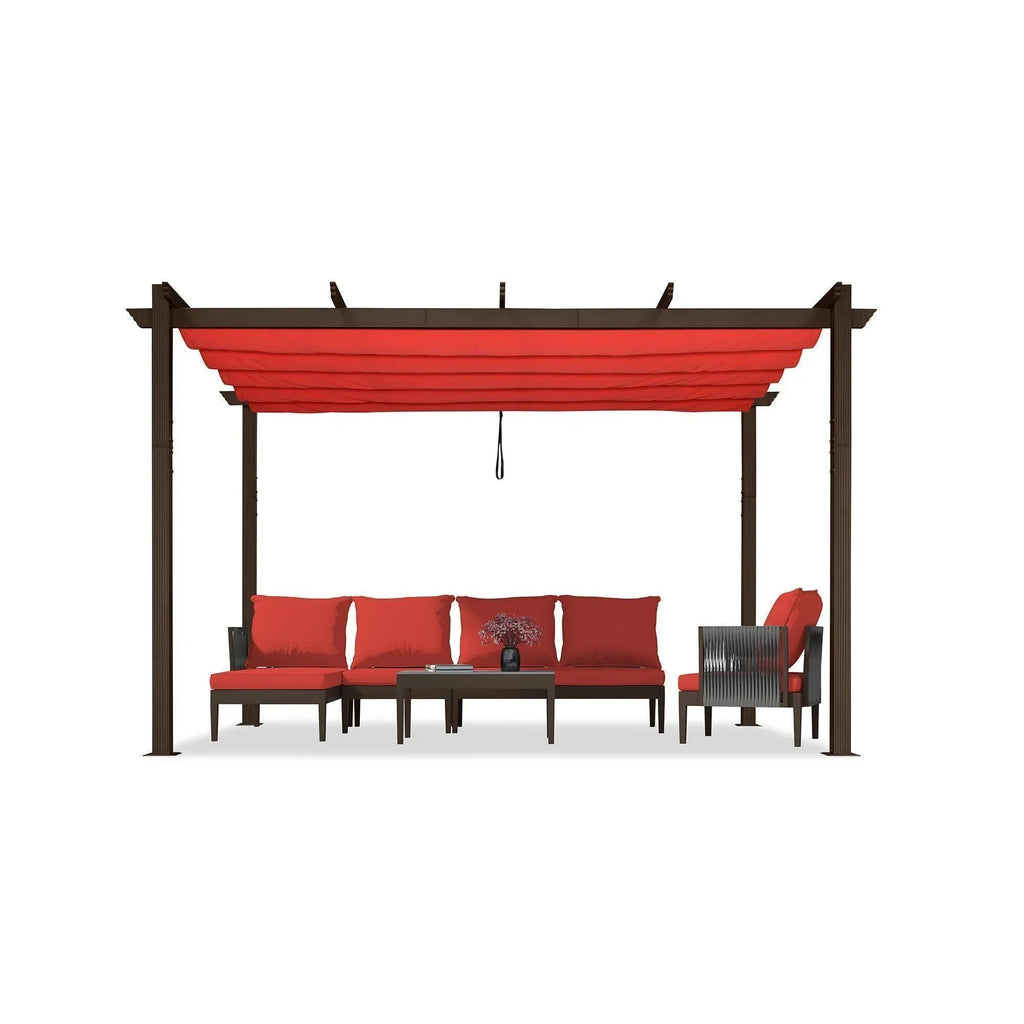 PURPLE LEAF Bronze Pergola Outdoor Retractable Metal Pergola with Canopy with Shade Cover With Curtains