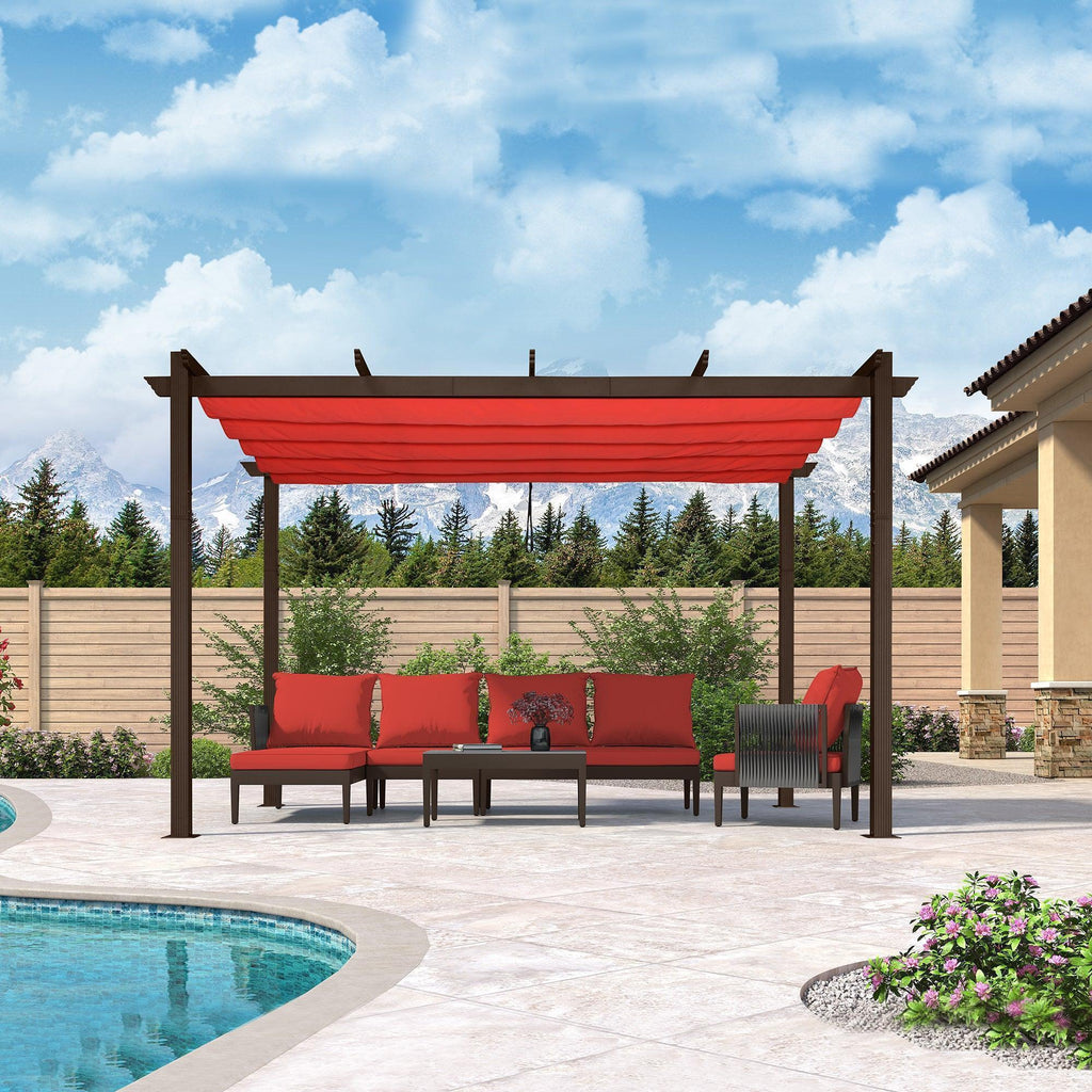 PURPLE LEAF Bronze Pergola Outdoor Retractable Metal Pergola with Canopy with Shade Cover With Curtains