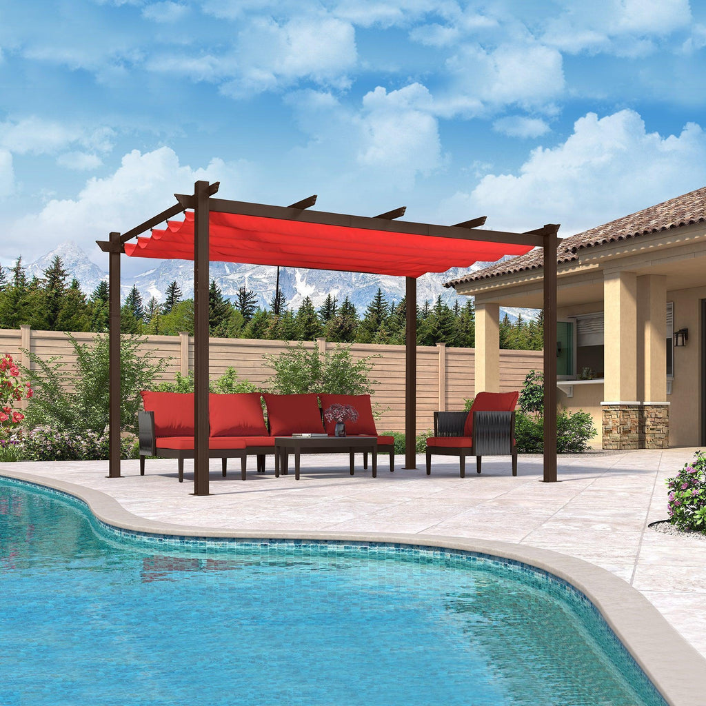 PURPLE LEAF Bronze Pergola Outdoor Retractable Metal Pergola with Canopy with Shade Cover With Curtains