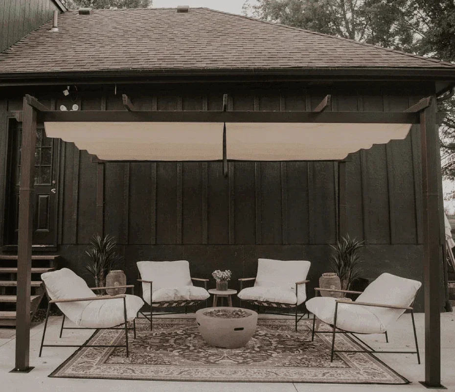 PURPLE LEAF Bronze Pergola Outdoor Retractable Metal Pergola with Canopy with Shade Cover With Curtains