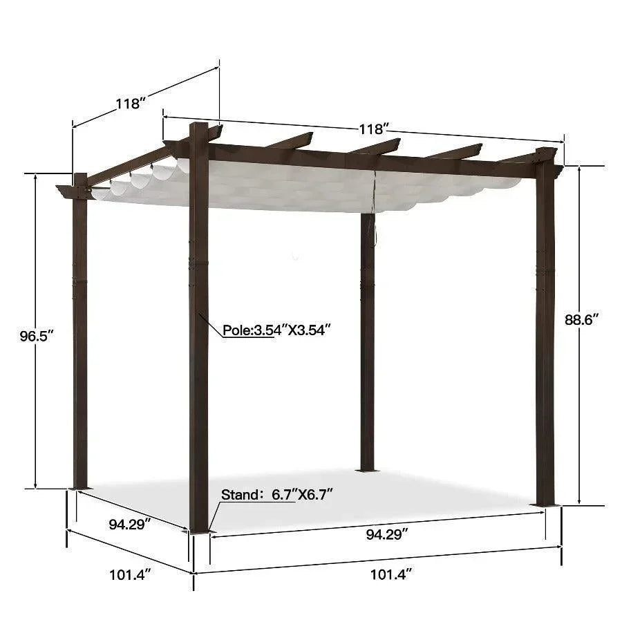 PURPLE LEAF Bronze Pergola Outdoor Retractable Metal Pergola with Canopy with Shade Cover With Curtains